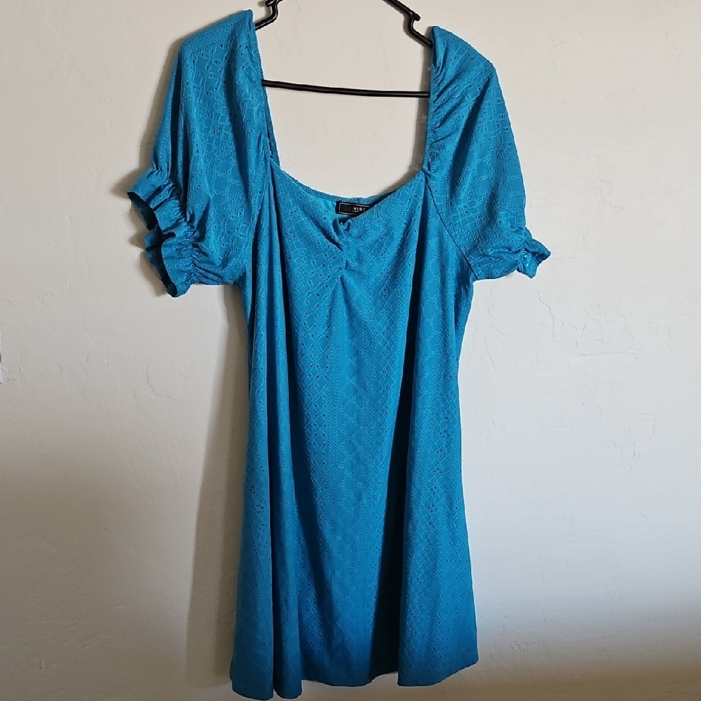 Vibe Turquoise Eyelet Babydoll Dress 2x